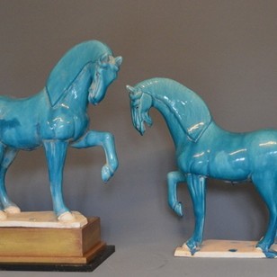 Pair vintage TANG horses to be mounted as lamps.